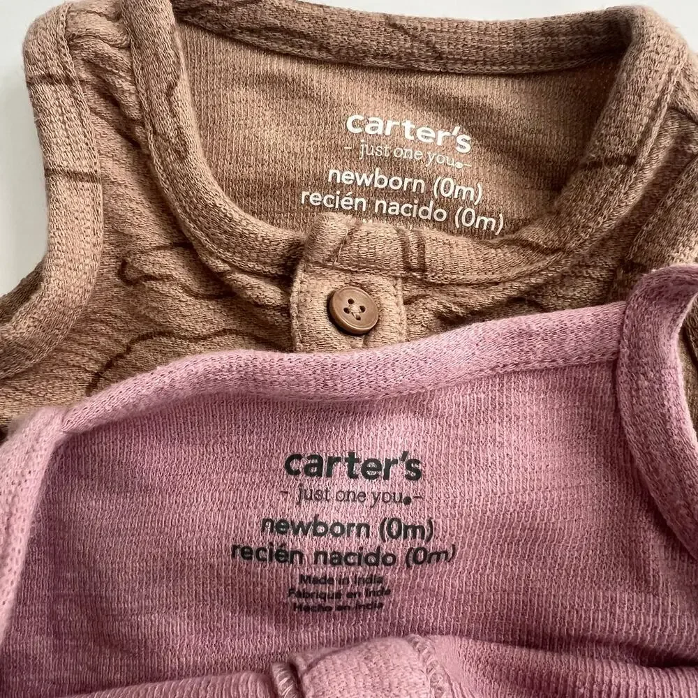 2x Carter’s floral outline print rompers onesie one piece brown pink baby